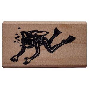 Scuba Diver Design - Red Rubber & Wood Block By Good Stamps